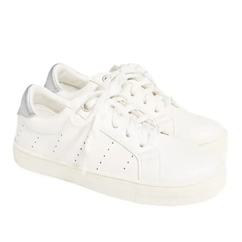 J.Crew Factory Girls' lace-up sneakers White Lavender BW251 size K5 NWT
